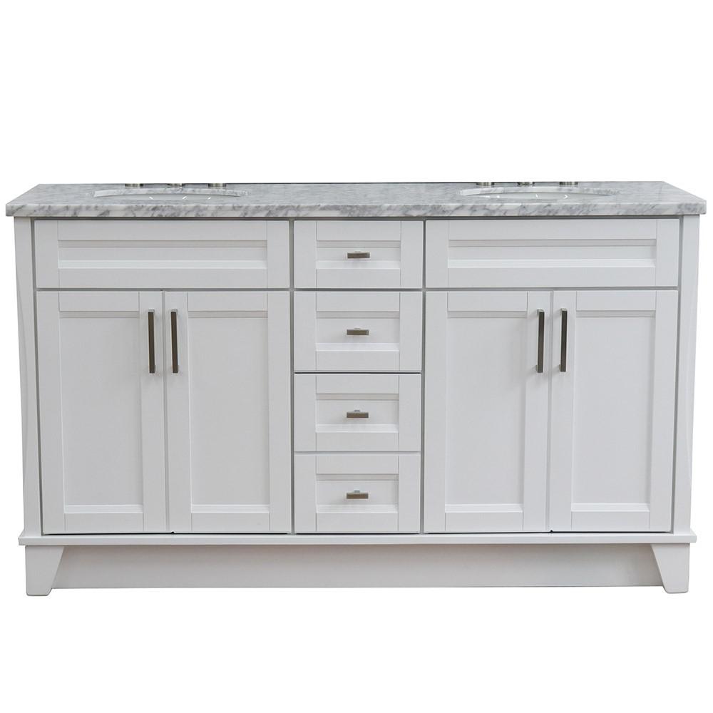 61 Double sink vanity in White finish and White Carrara marble and oval sink. Picture 15