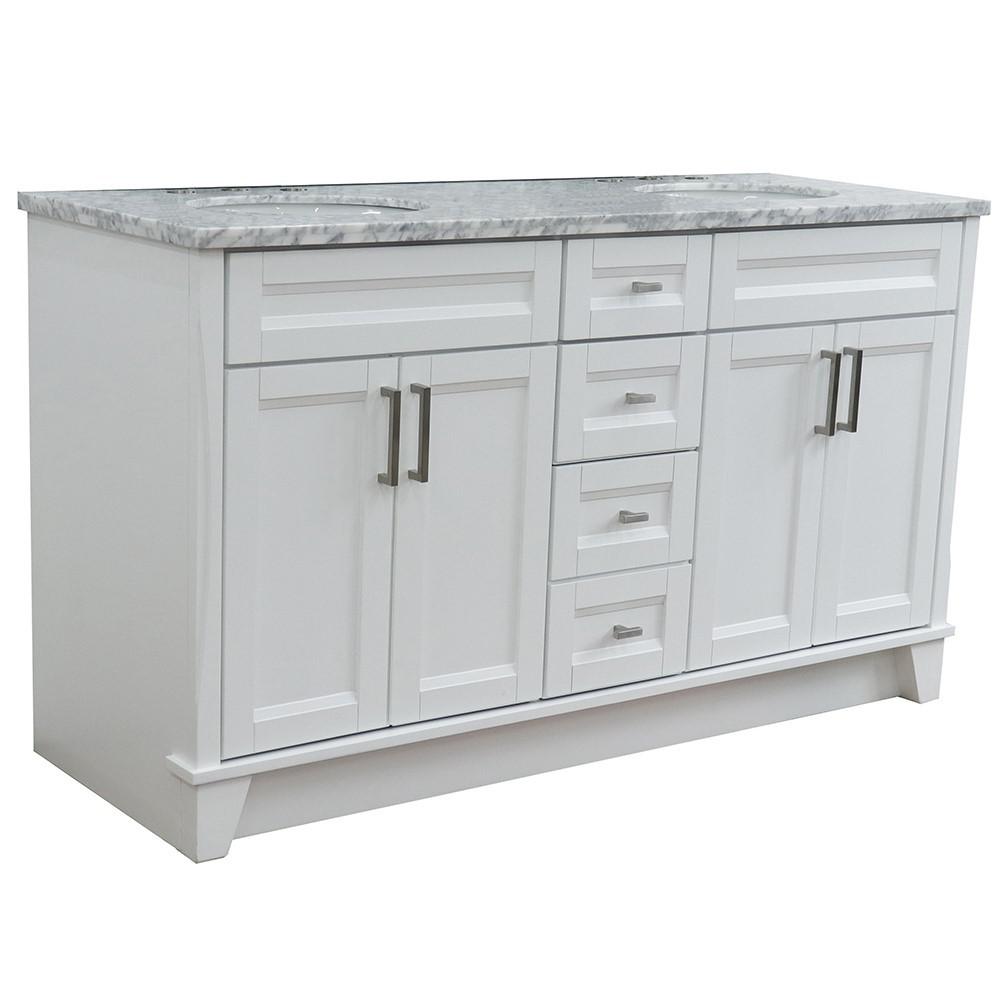 61 Double sink vanity in White finish and White Carrara marble and oval sink. Picture 16