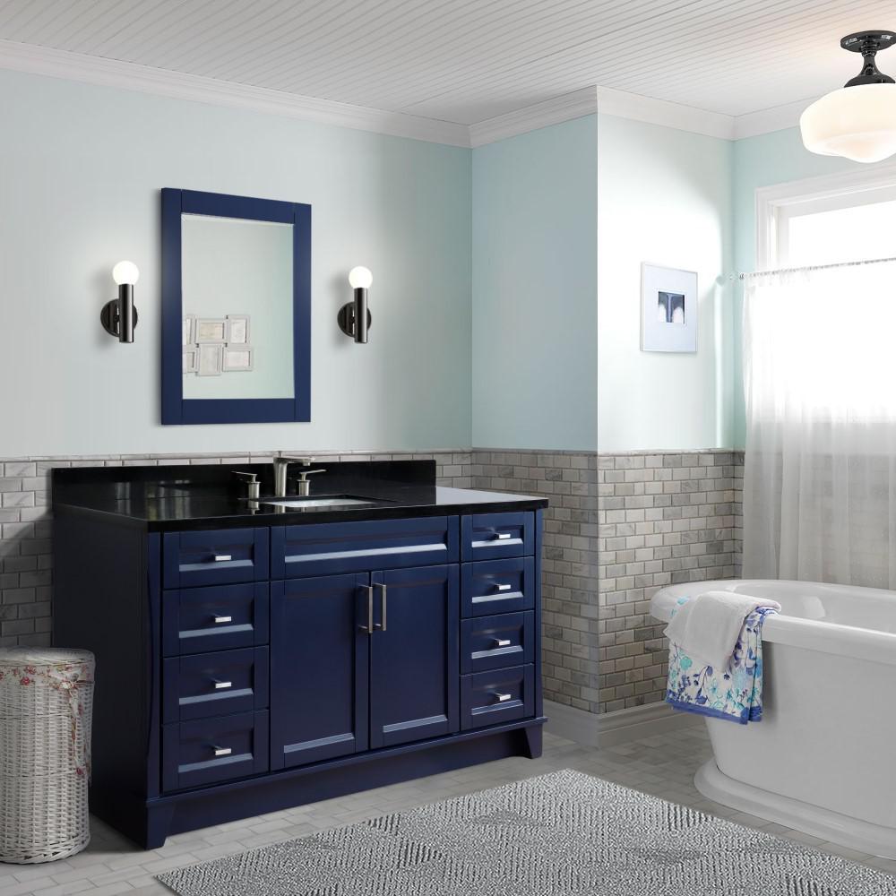 Single sink vanity in Blue and Black galaxy granite and rectangle sink. Picture 2