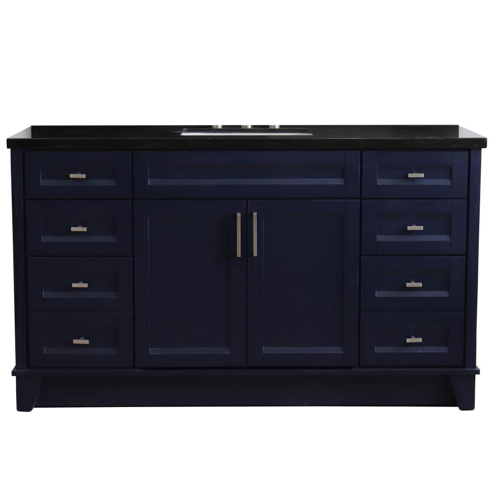 Single sink vanity in Blue and Black galaxy granite and rectangle sink. Picture 14