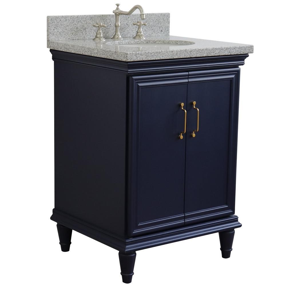 25 Single vanity in Blue finish with Gray granite and oval sink. Picture 4