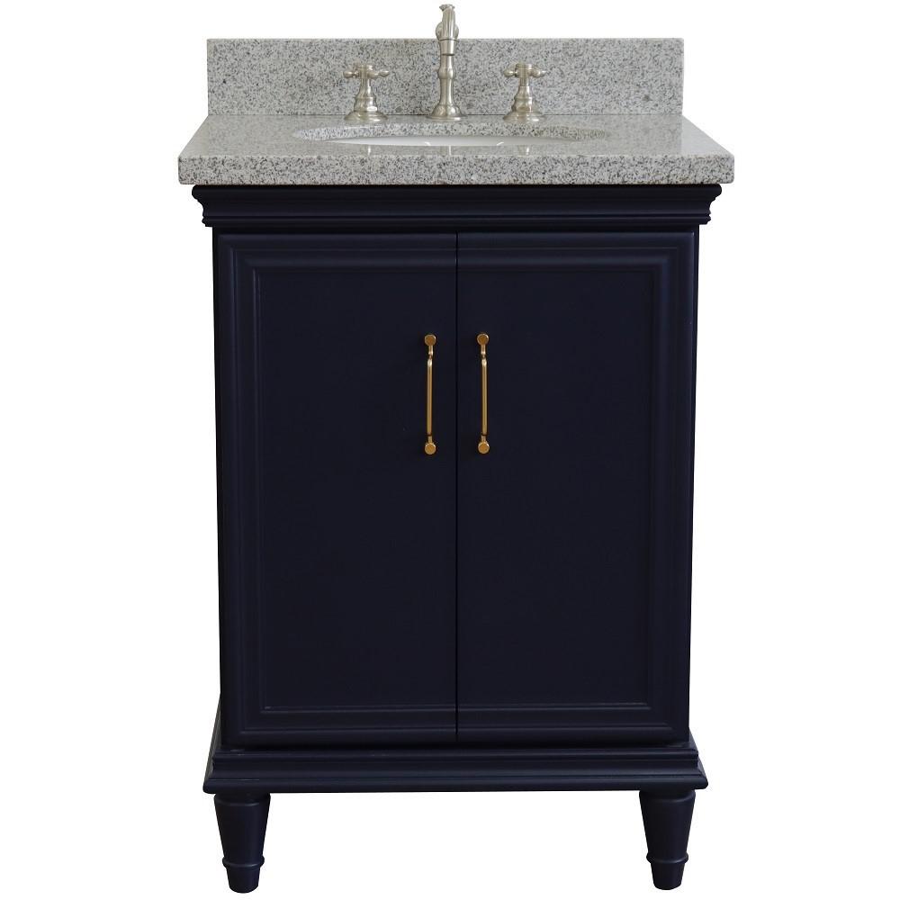 25 Single vanity in Blue finish with Gray granite and oval sink. Picture 6