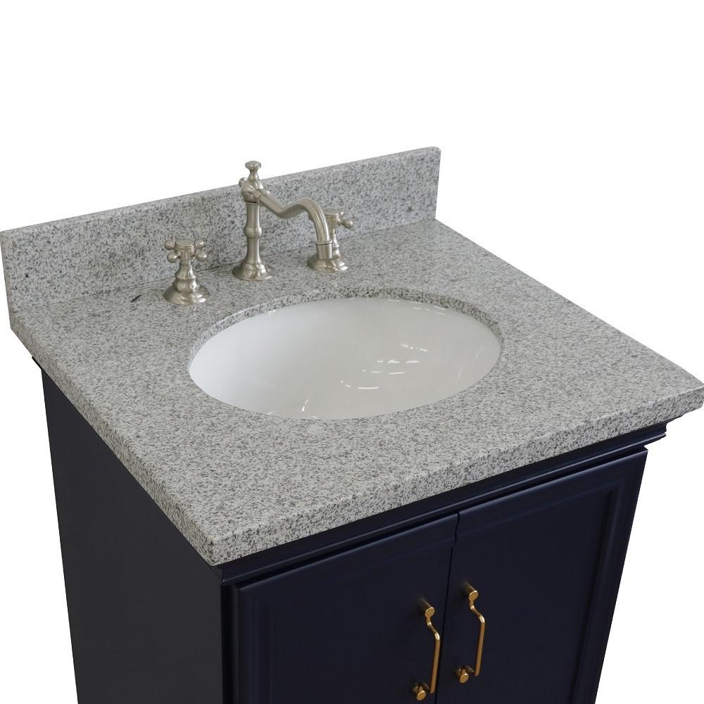 25 Single vanity in Blue finish with Gray granite and oval sink. Picture 7