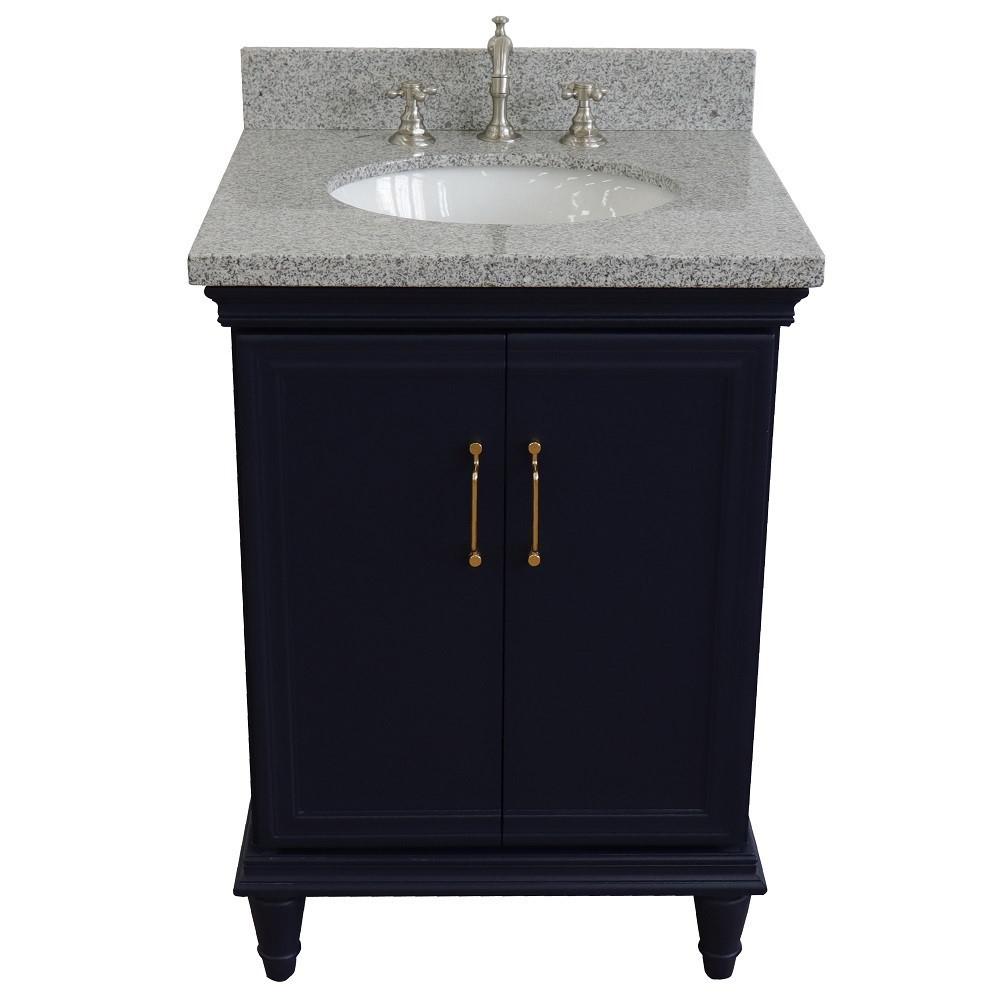 25 Single vanity in Blue finish with Gray granite and oval sink. Picture 9
