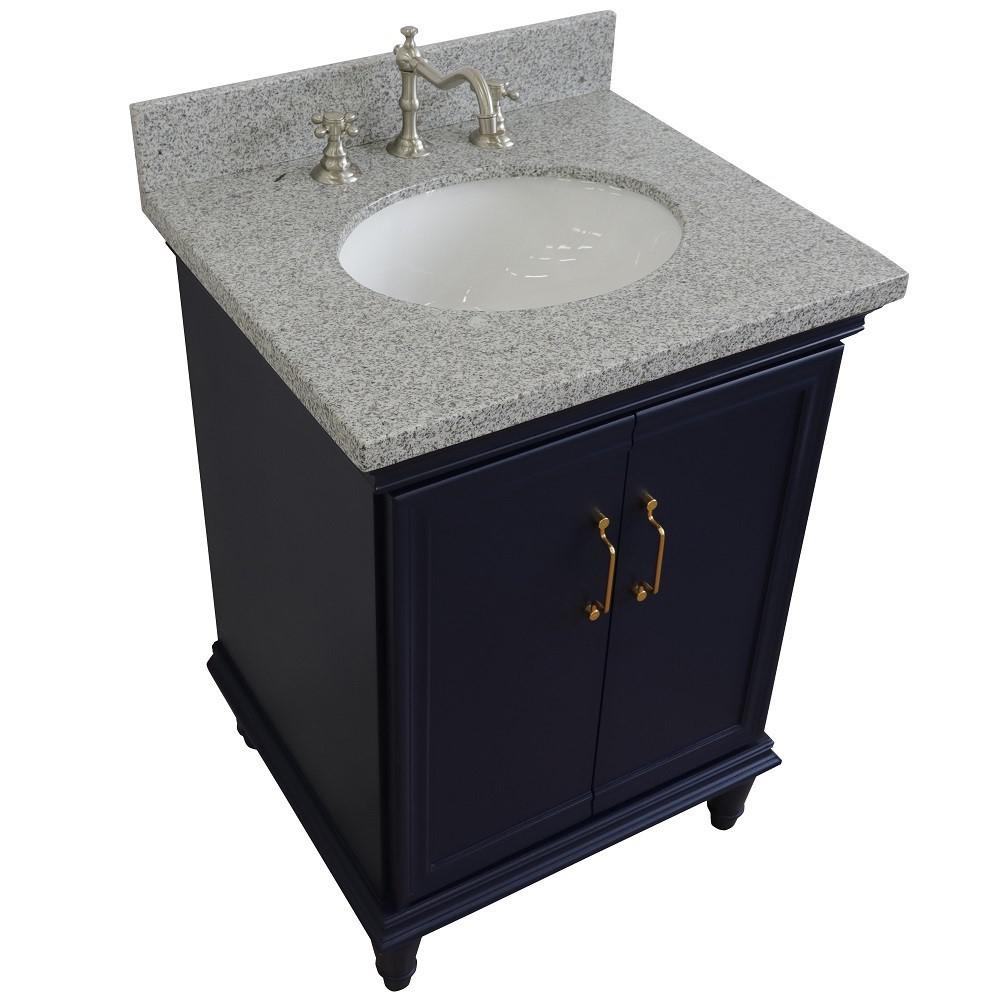 25 Single vanity in Blue finish with Gray granite and oval sink. Picture 10