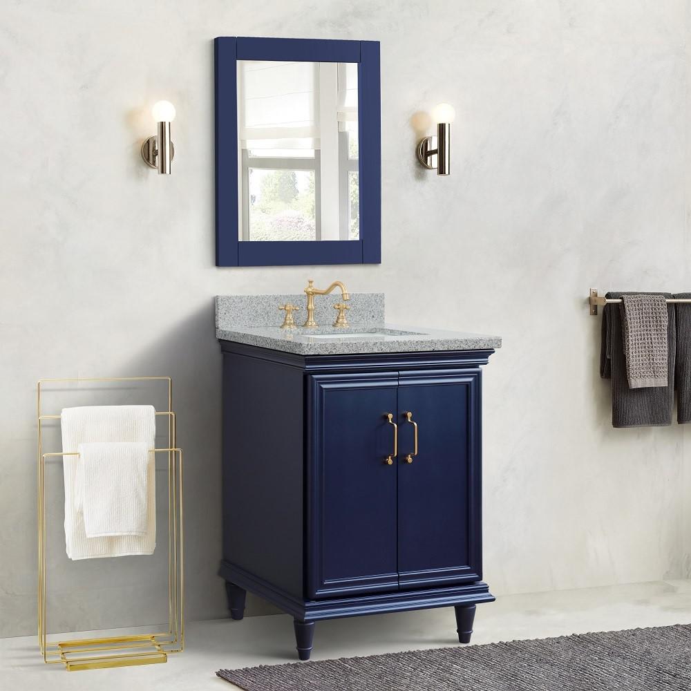 25 Single vanity in Blue finish with Gray granite and rectangle sink. Picture 2