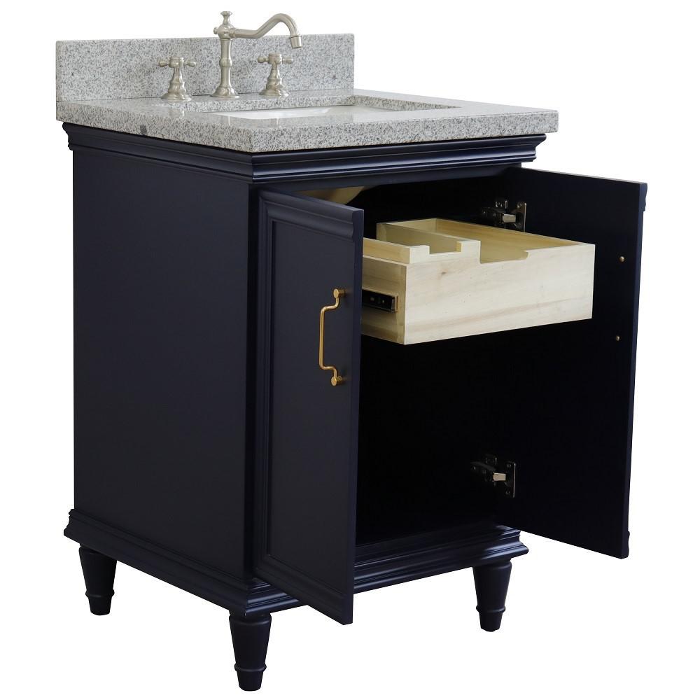 25 Single vanity in Blue finish with Gray granite and rectangle sink. Picture 6