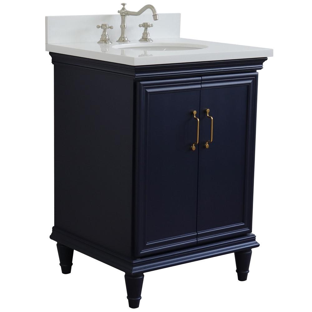 25 Single vanity in Blue finish with White quartz and oval sink. Picture 4