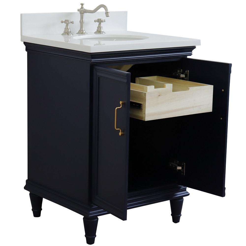 25 Single vanity in Blue finish with White quartz and oval sink. Picture 5