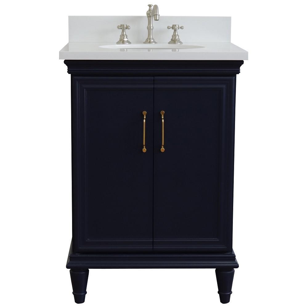 25 Single vanity in Blue finish with White quartz and oval sink. Picture 6