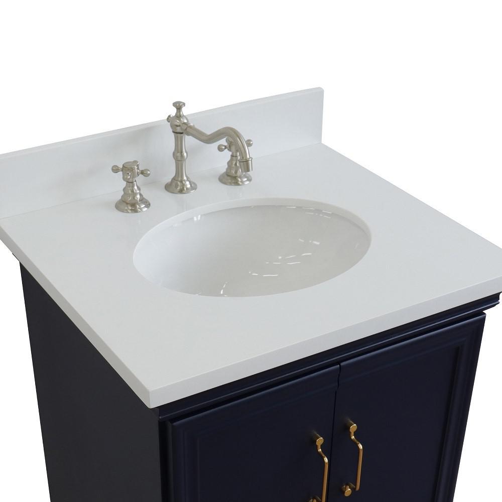 25 Single vanity in Blue finish with White quartz and oval sink. Picture 7