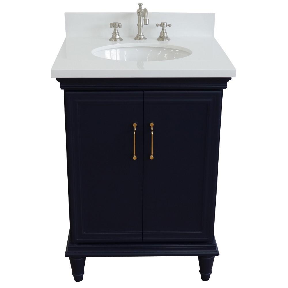 25 Single vanity in Blue finish with White quartz and oval sink. Picture 9