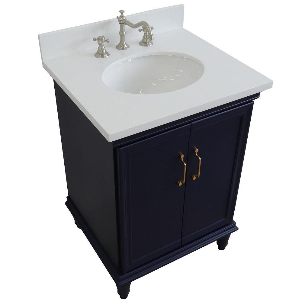 25 Single vanity in Blue finish with White quartz and oval sink. Picture 10