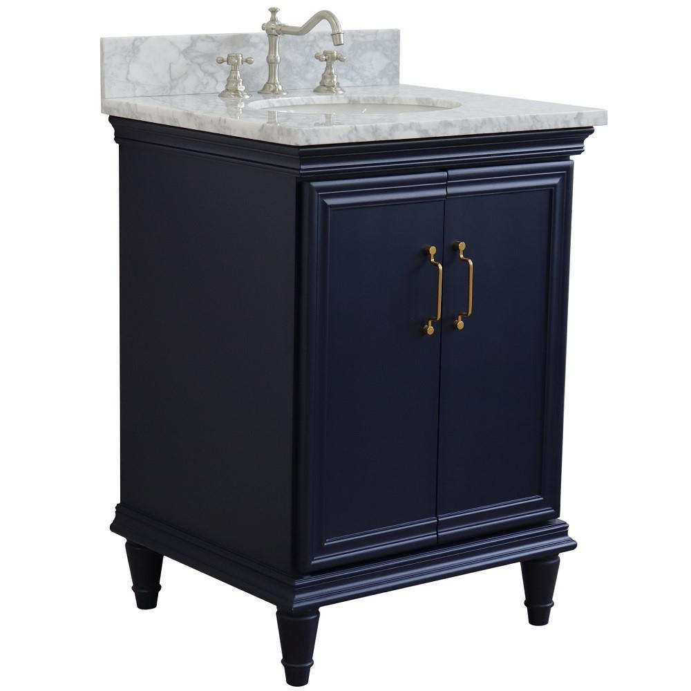 25 Single vanity in Blue finish with White Carrara and oval sink. Picture 4