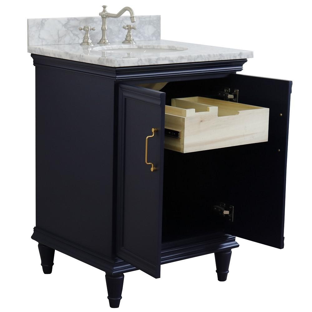 25 Single vanity in Blue finish with White Carrara and oval sink. Picture 5