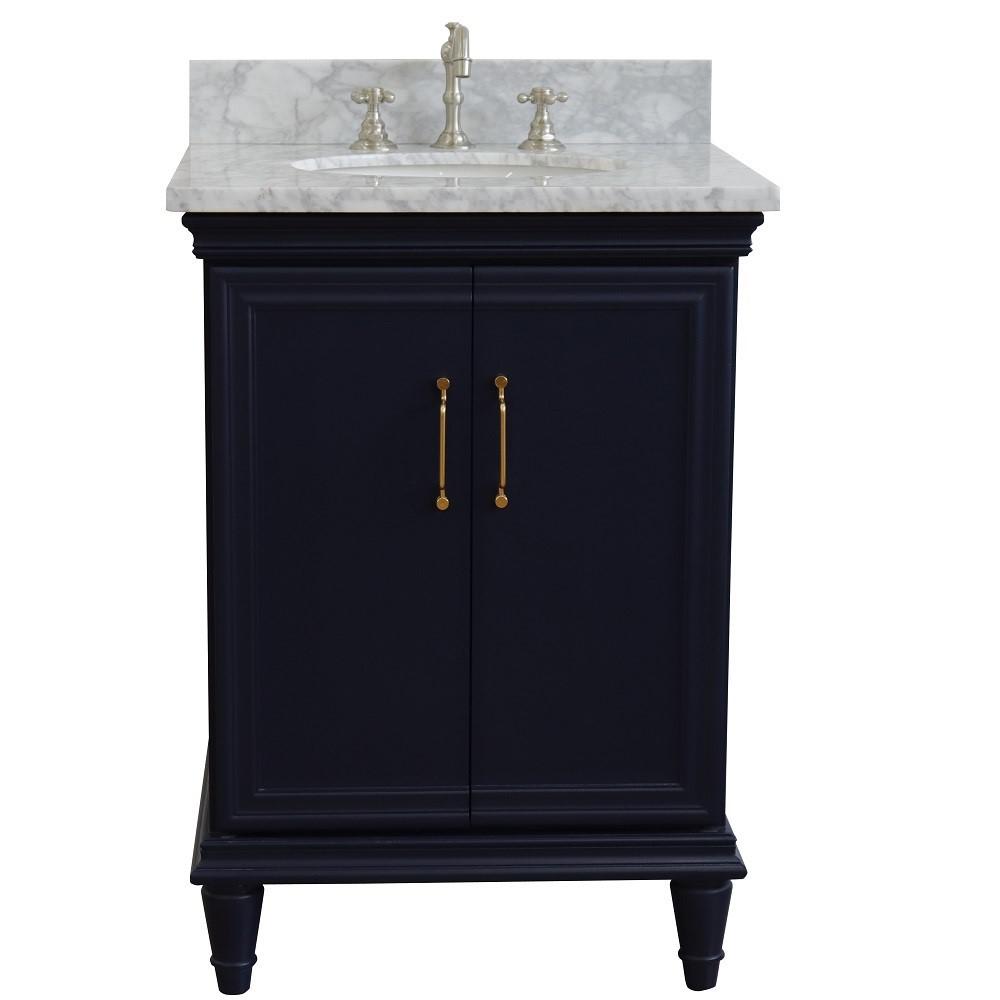 25 Single vanity in Blue finish with White Carrara and oval sink. Picture 6