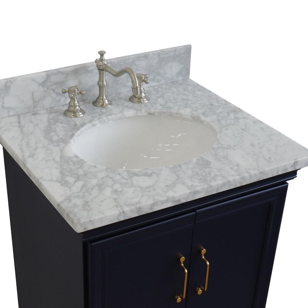 25 Single vanity in Blue finish with White Carrara and oval sink. Picture 7
