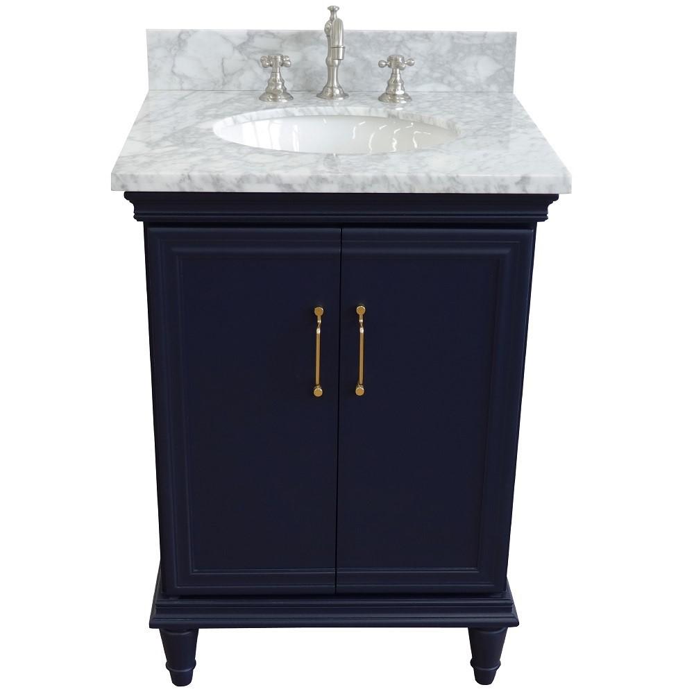 25 Single vanity in Blue finish with White Carrara and oval sink. Picture 9