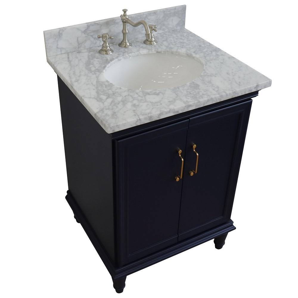 25 Single vanity in Blue finish with White Carrara and oval sink. Picture 10