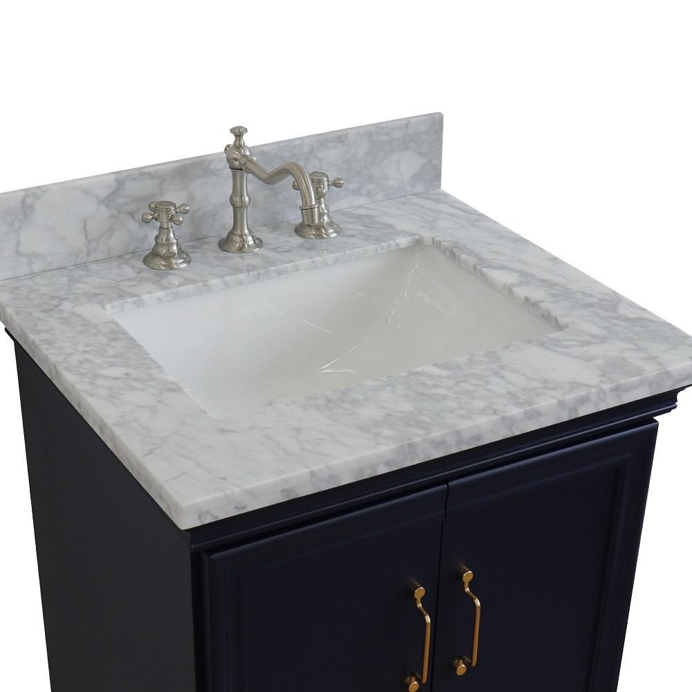 25 Single vanity in Blue finish with White Carrara and rectangle sink. Picture 8