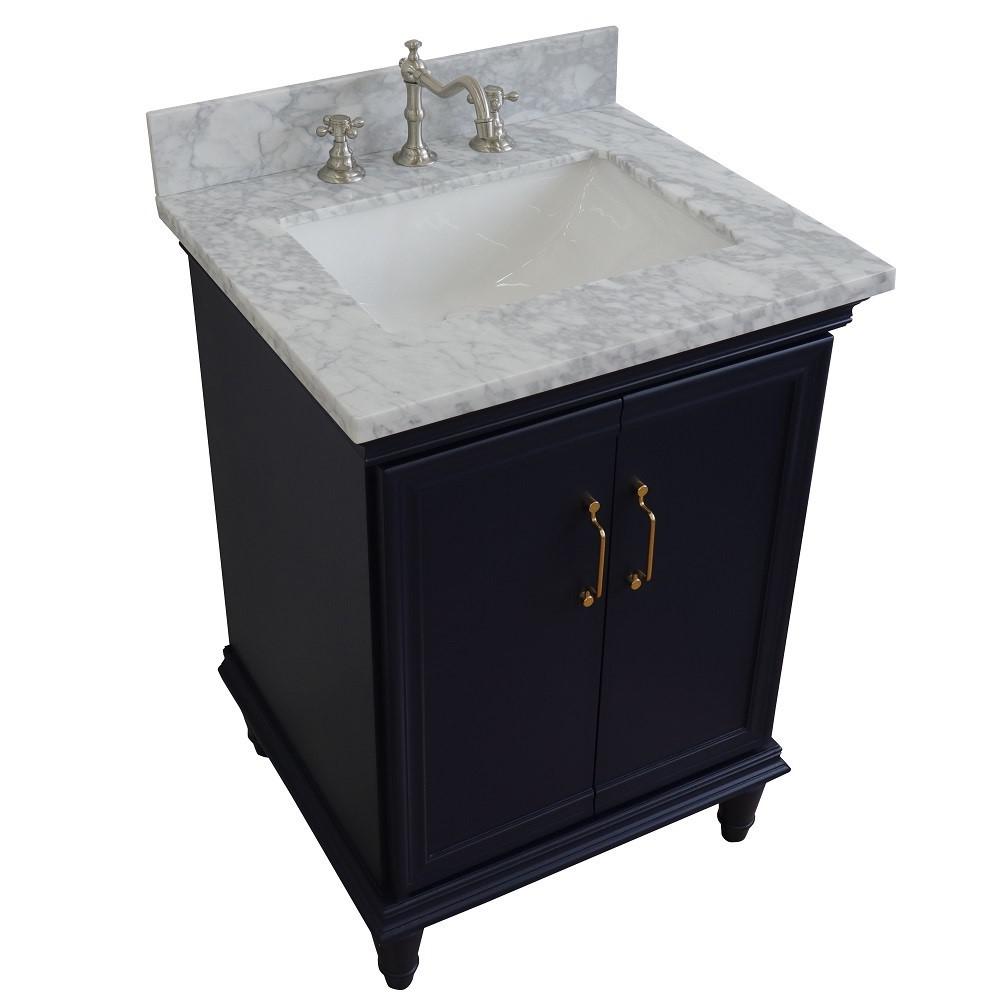 25 Single vanity in Blue finish with White Carrara and rectangle sink. Picture 11