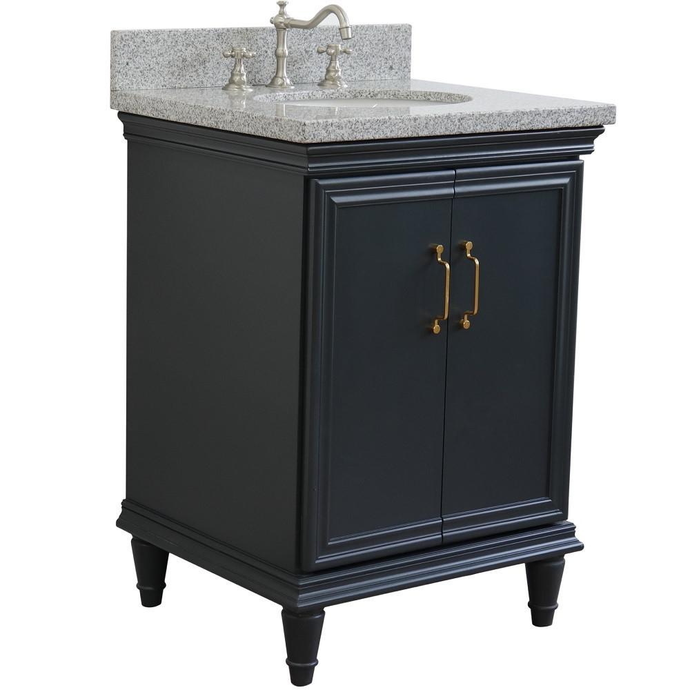 25 Single vanity in Dark Gray finish with Gray granite and oval sink. Picture 3