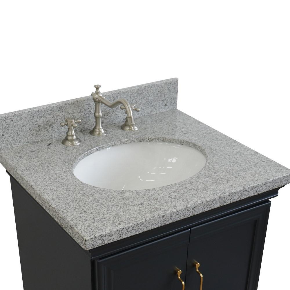 25 Single vanity in Dark Gray finish with Gray granite and oval sink. Picture 6