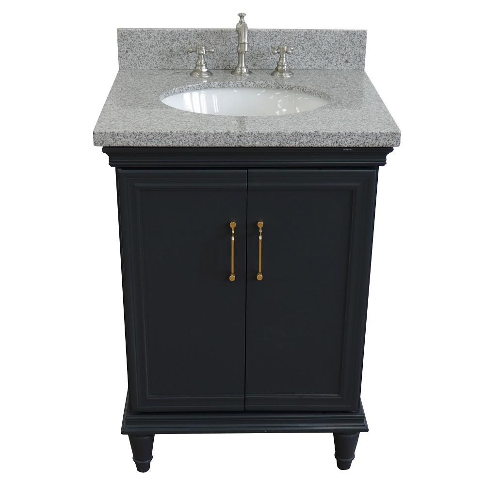 25 Single vanity in Dark Gray finish with Gray granite and oval sink. Picture 8