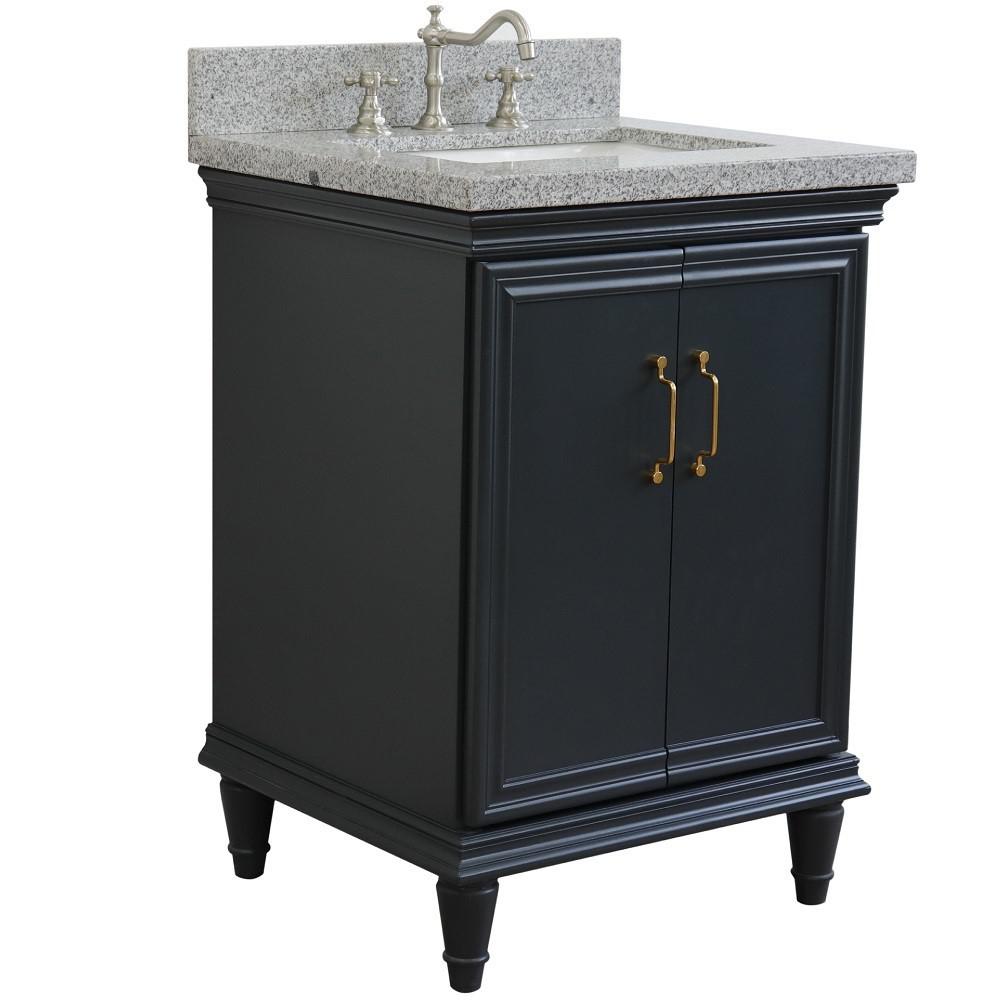 25 Single vanity in Dark Gray finish with Gray granite and rectangle sink. Picture 4