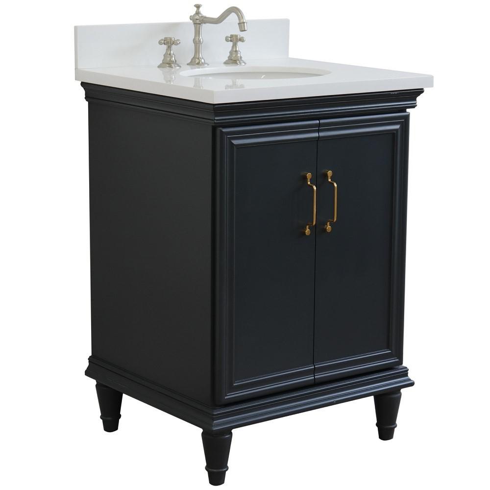 25 Single vanity in Dark Gray finish with White quartz and oval sink. Picture 3