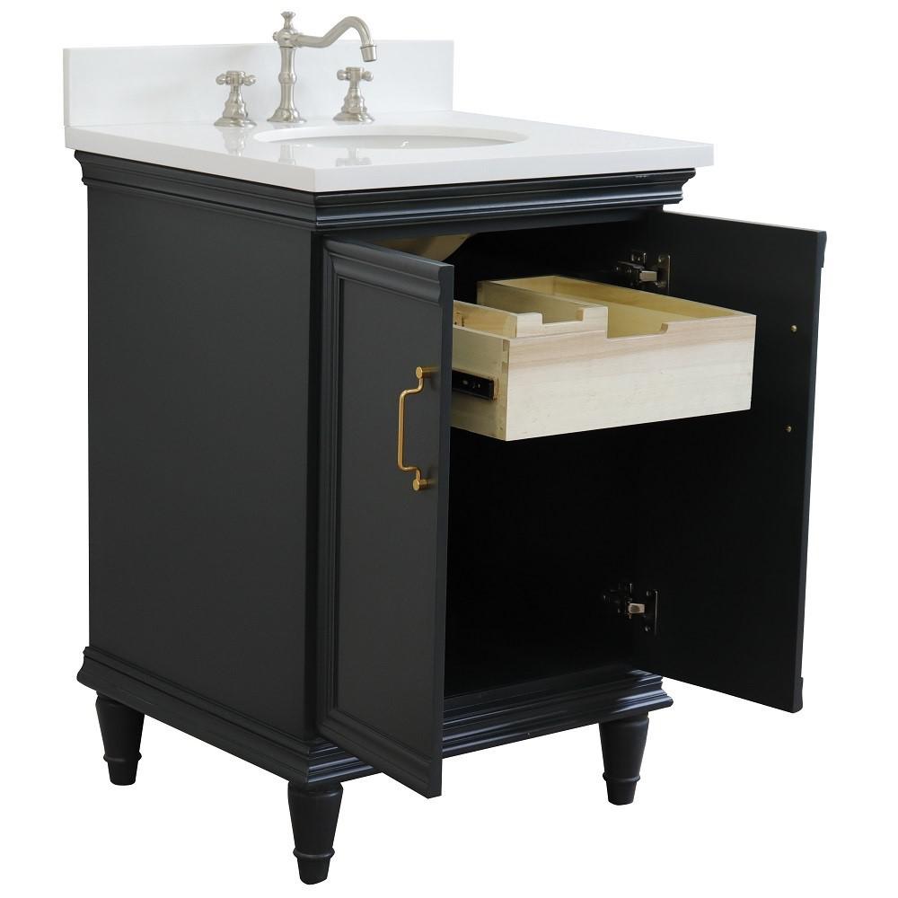 25 Single vanity in Dark Gray finish with White quartz and oval sink. Picture 4