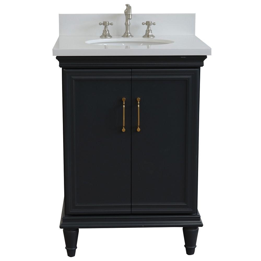 25 Single vanity in Dark Gray finish with White quartz and oval sink. Picture 5