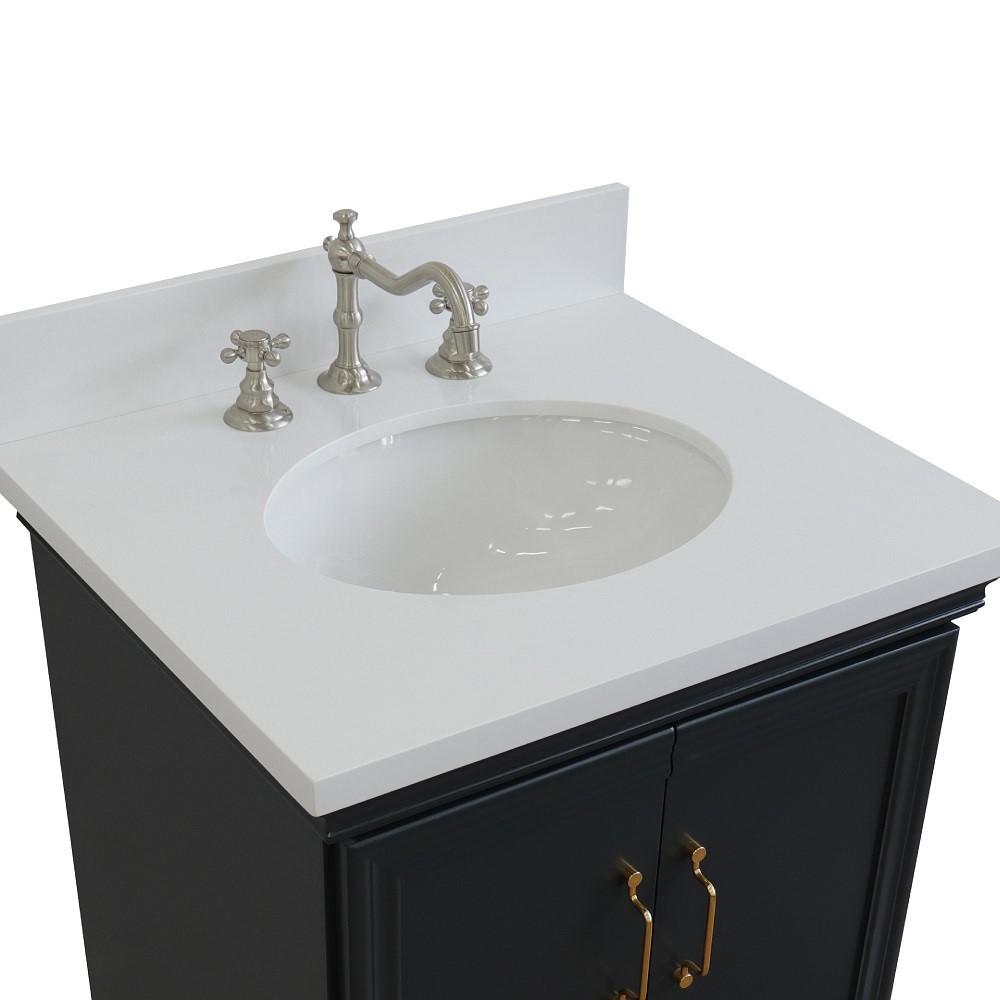 25 Single vanity in Dark Gray finish with White quartz and oval sink. Picture 6