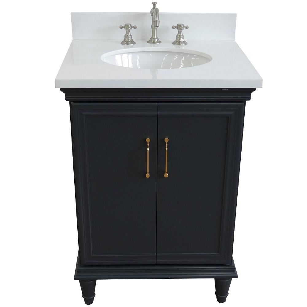 25 Single vanity in Dark Gray finish with White quartz and oval sink. Picture 8