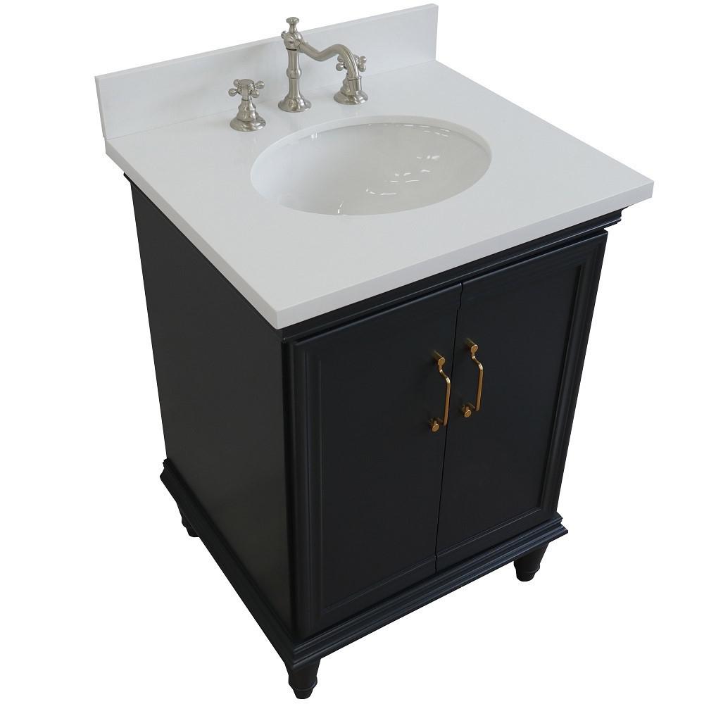 25 Single vanity in Dark Gray finish with White quartz and oval sink. Picture 9