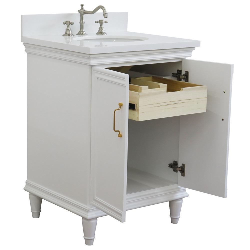 25 Single vanity in White finish with White quartz and oval sink. Picture 4