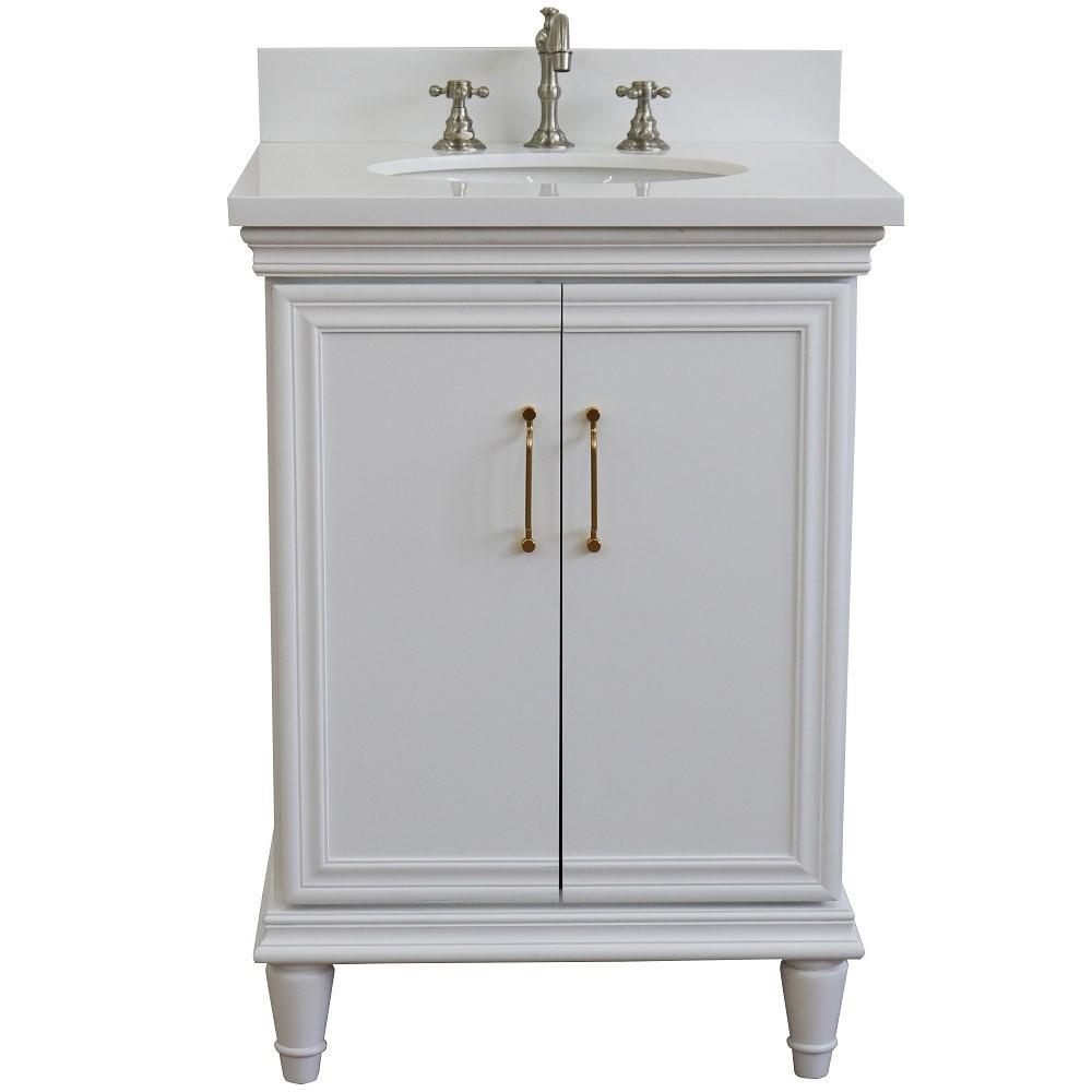 25 Single vanity in White finish with White quartz and oval sink. Picture 5