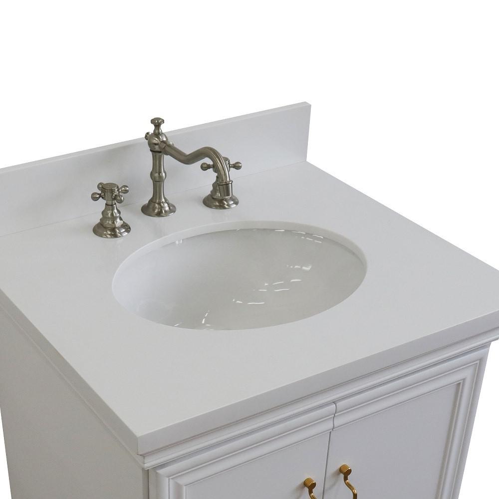 25 Single vanity in White finish with White quartz and oval sink. Picture 6
