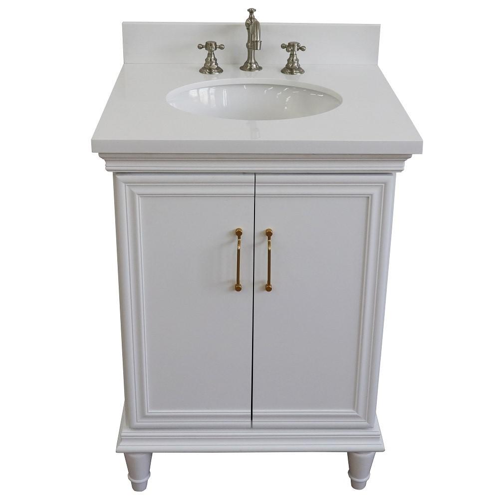 25 Single vanity in White finish with White quartz and oval sink. Picture 8