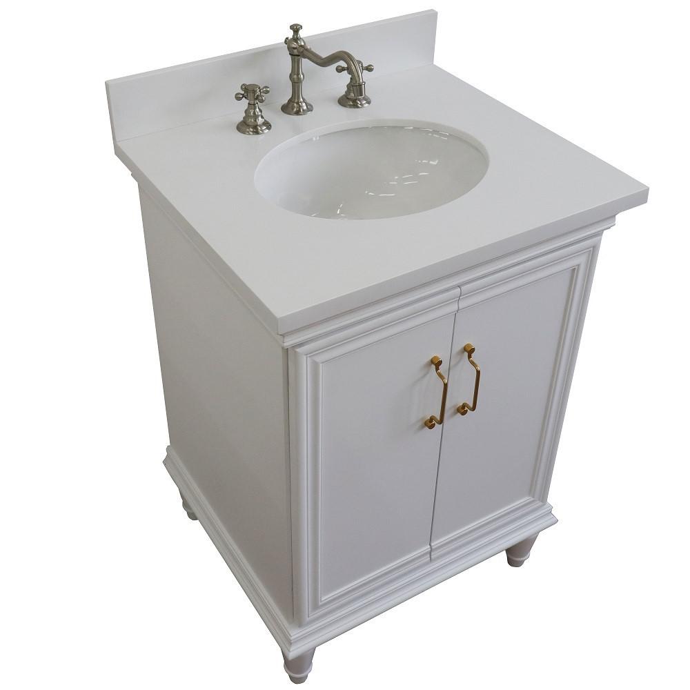 25 Single vanity in White finish with White quartz and oval sink. Picture 9