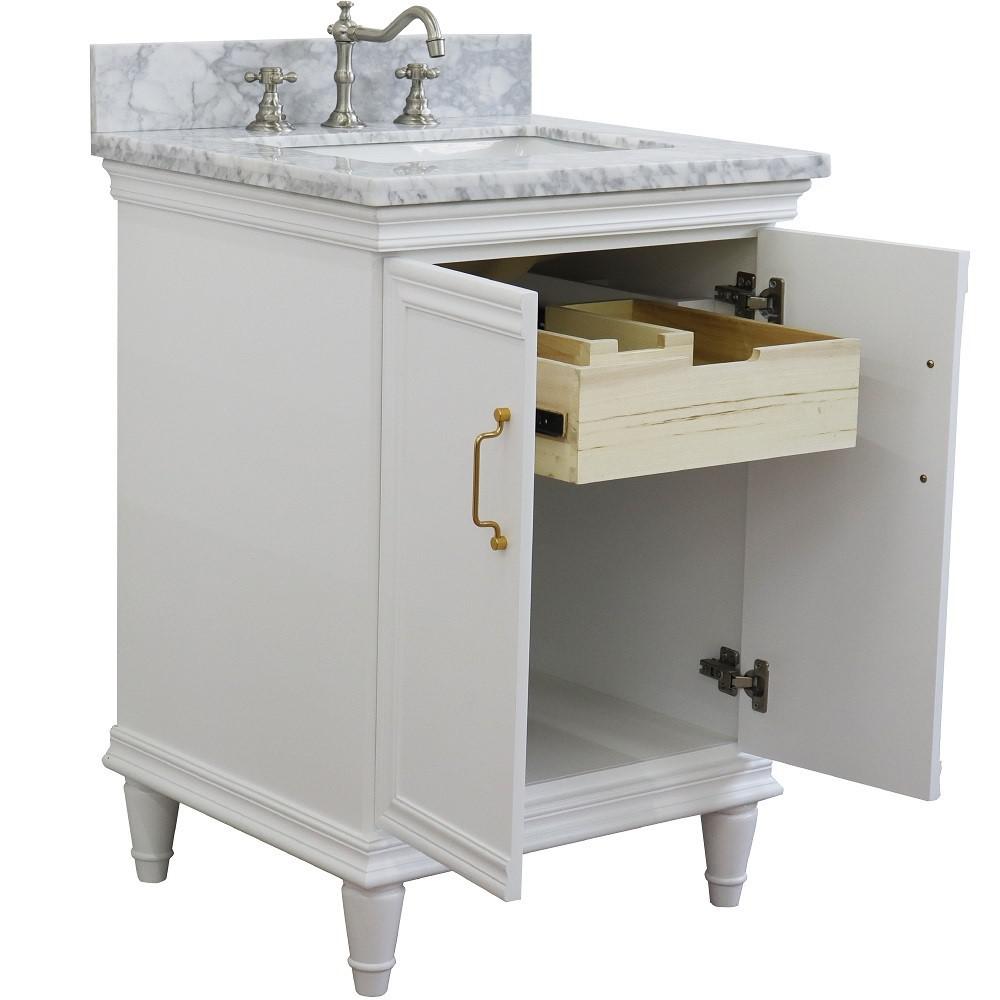 25 Single vanity in White finish with White Carrara and rectangle sink. Picture 5