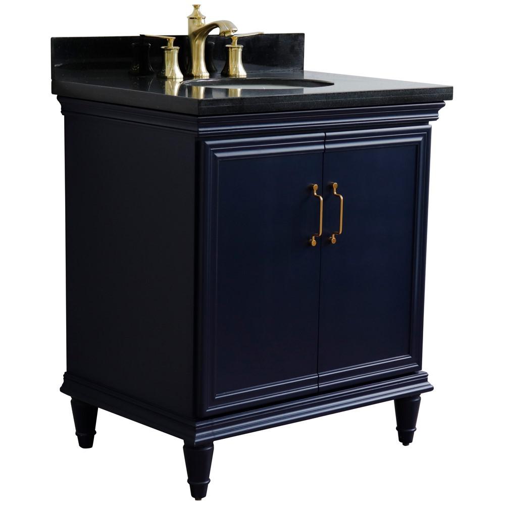 31 Single vanity in Blue finish with Black galaxy and oval sink. Picture 5