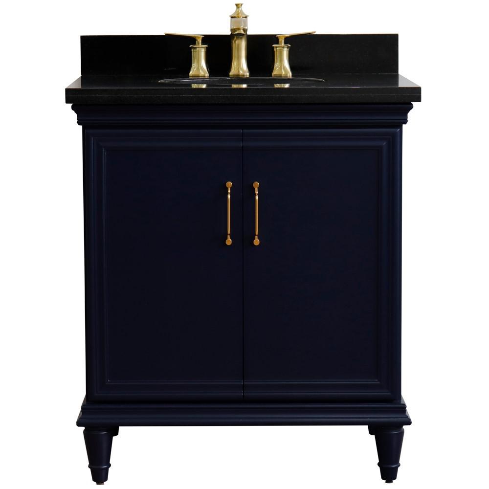 31 Single vanity in Blue finish with Black galaxy and oval sink. Picture 7