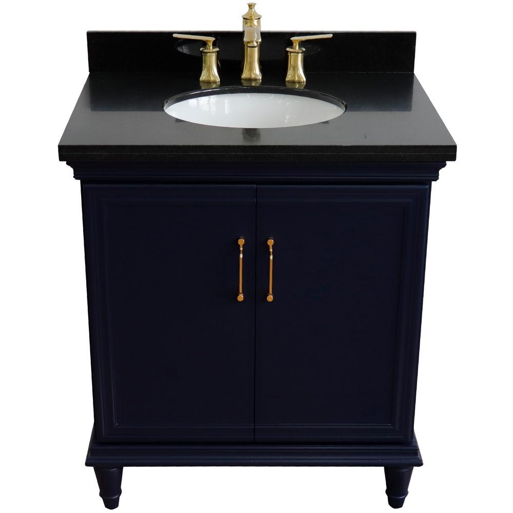 31 Single vanity in Blue finish with Black galaxy and oval sink. Picture 10