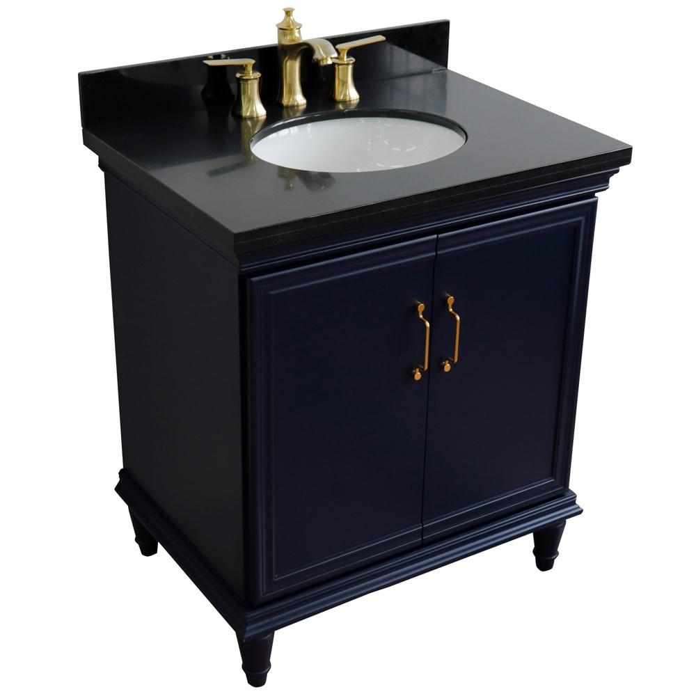 31 Single vanity in Blue finish with Black galaxy and oval sink. Picture 11
