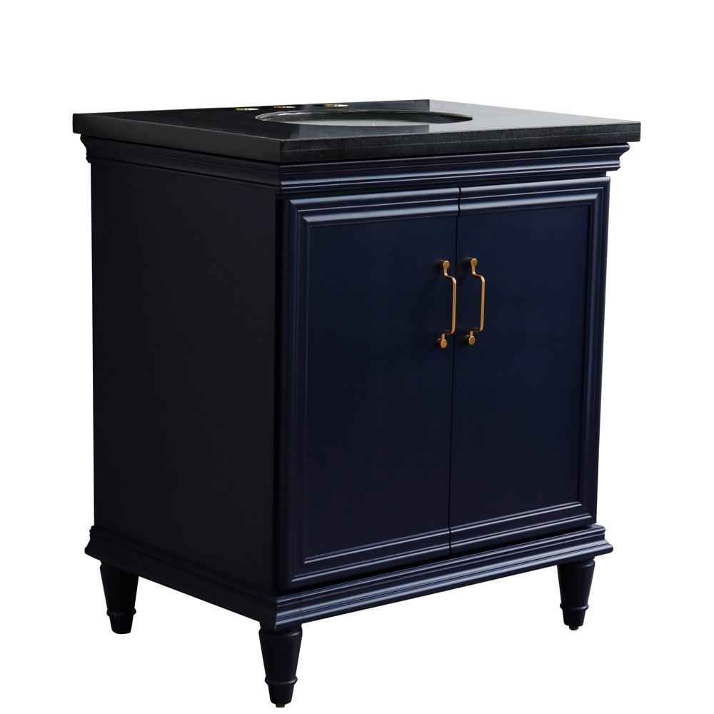 31 Single vanity in Blue finish with Black galaxy and oval sink. Picture 14