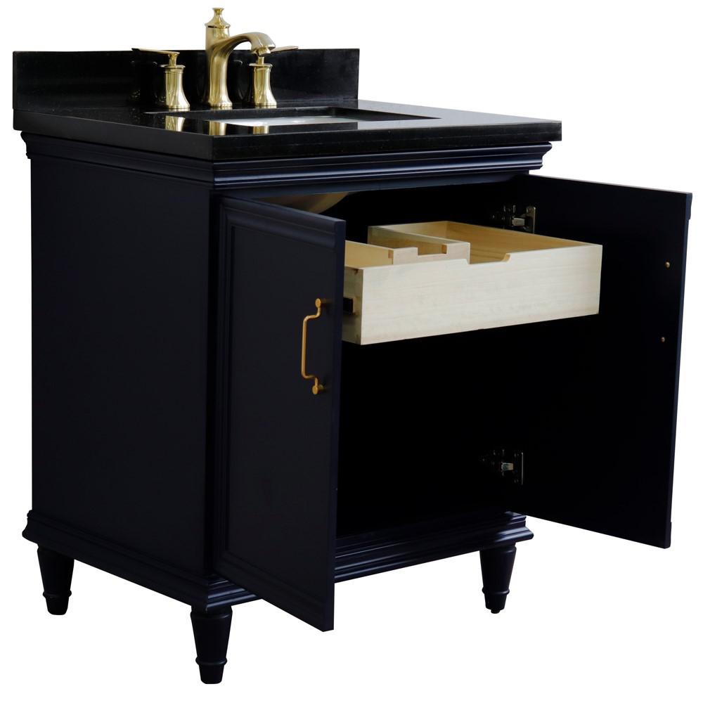 31 Single vanity in Blue finish with Black galaxy and rectangle sink. Picture 6
