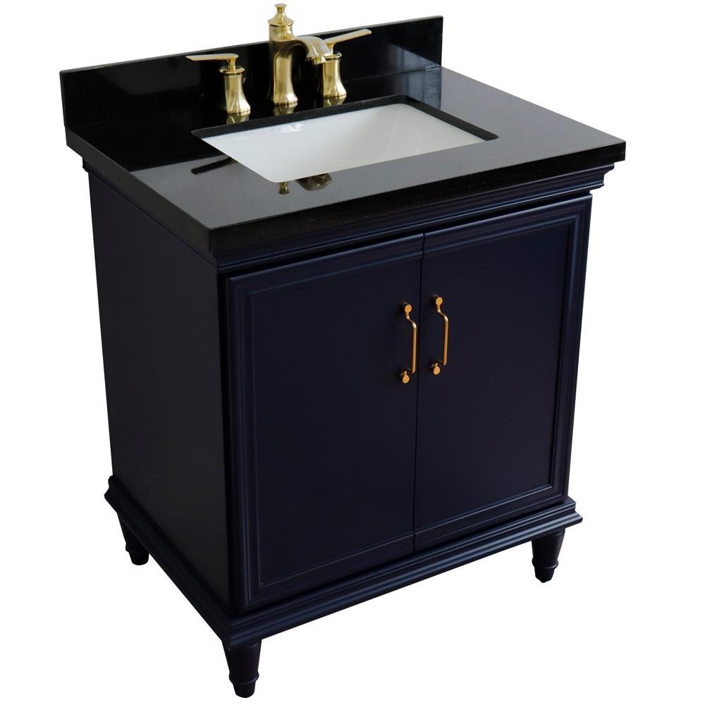 31 Single vanity in Blue finish with Black galaxy and rectangle sink. Picture 11
