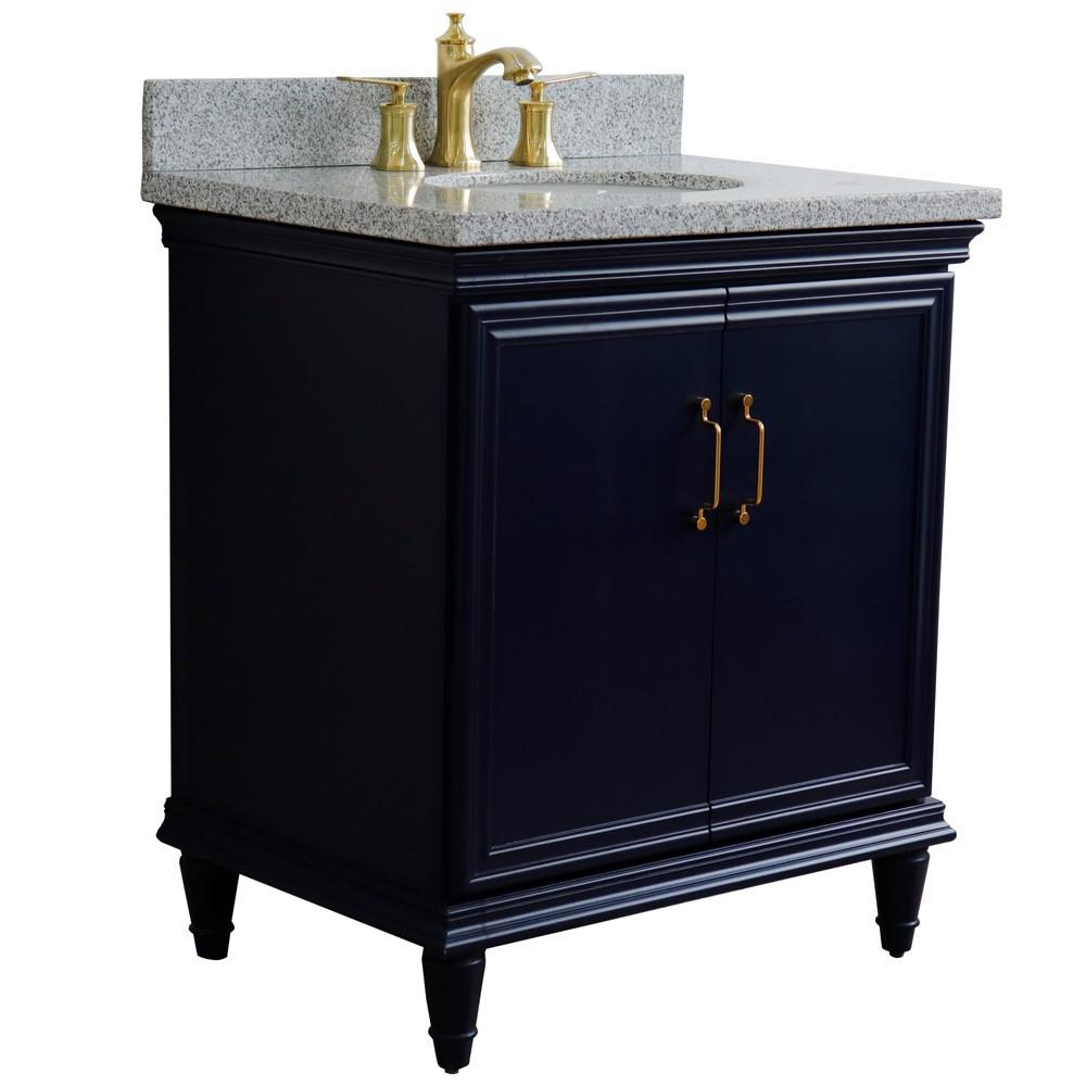 31 Single vanity in Blue finish with Gray granite and oval sink. Picture 5