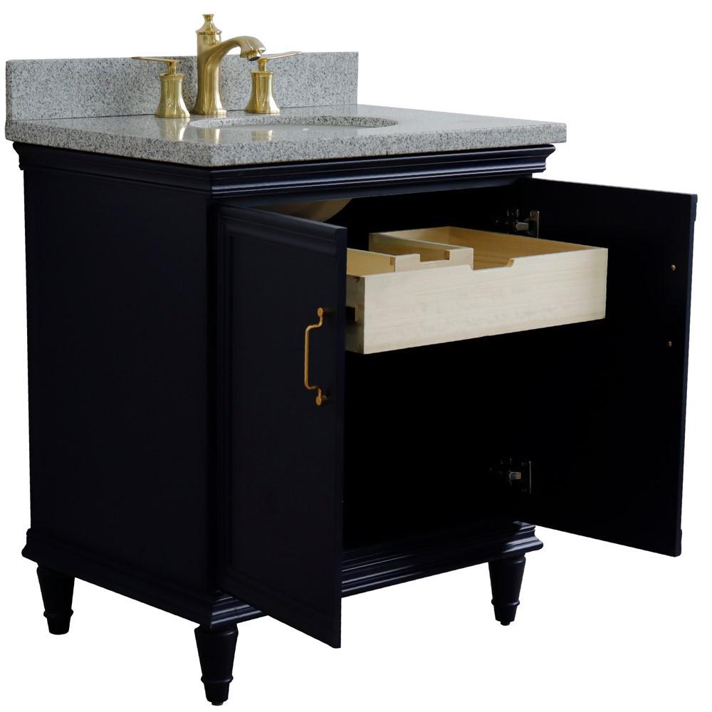 31 Single vanity in Blue finish with Gray granite and oval sink. Picture 6